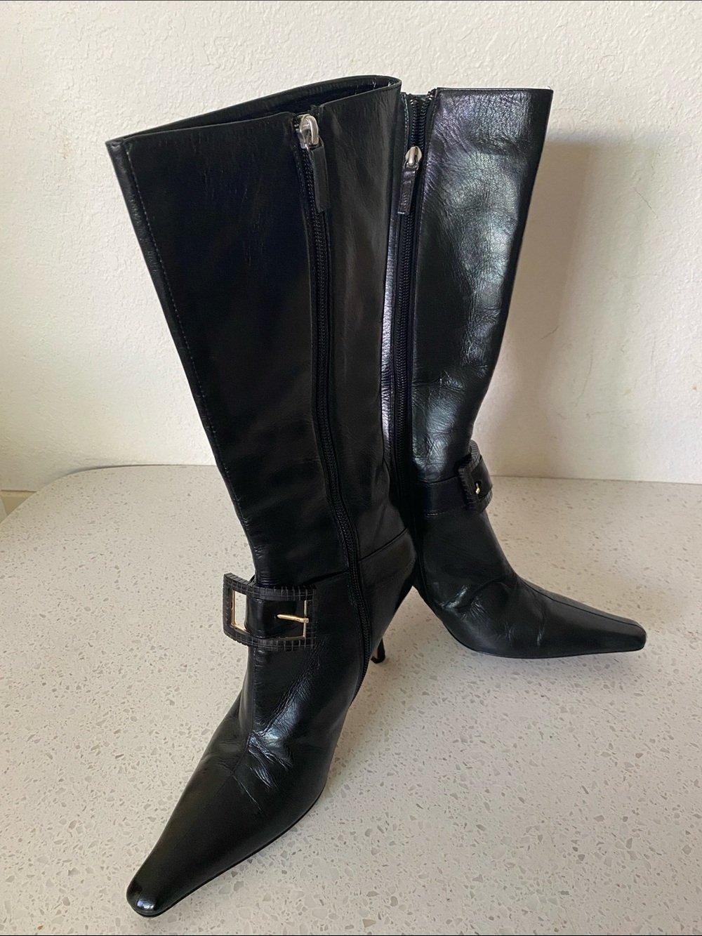 Jimmy Choo Black Over-the-Knee Pointed Toe Buckle Boots